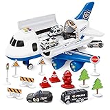 FunLittleToy Airplane Toys with 6 Police Die-cast Toy Cars and Accessories, Police Airplane Play Vehicle Set for Kids Gifts