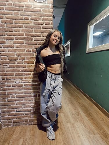 Image of Rolanko Girls Cargo Pants for Kids Loose Streetwear Hip Hop Dance Cotton Cargo Jogger Pants for Kids 4-15 Years