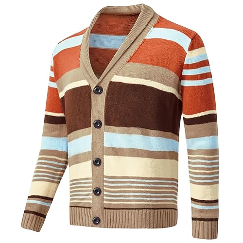 Men's Casual Cardigan Sweater Long Sleeve Casual V Neck Button Down Cable Knitted Sweater