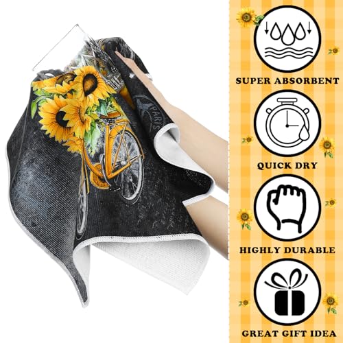 Image of Bencailor 6 Pcs Black Sunflower Kitchen Towels Decorative Sets Dish Towels Absorbent Fast Drying Hand Tea Vintage Hanging Reusable Cleaning Dishcloths for Cooking Farmhouse Bathroom Accessory