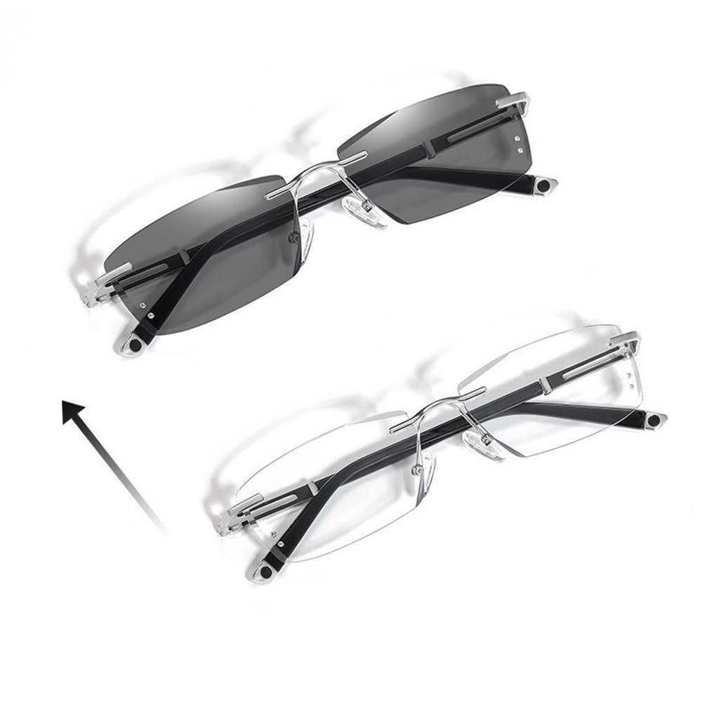 Gskdzg Unisex One Color Rimless Reading Glasses Photochromic Sunglasses For Men Computer Readers +2.0 +2.5 Lightweight Comfortable(+2.0)