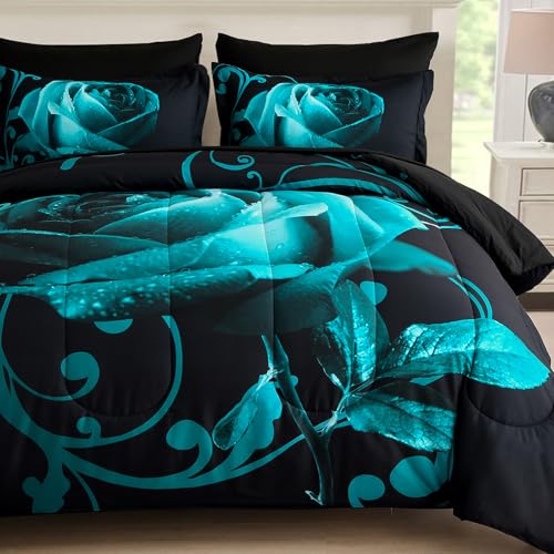 WONGS BEDDING Teal Green Comforter Set (Queen, 7-Piece)