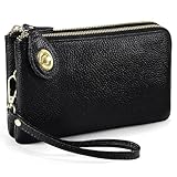 YALUXE RFID Blocking Women's Wristlet Purse Genuine Leather Small Clutch with Two Zipper Pockets, Wrist & Shoulder Strap