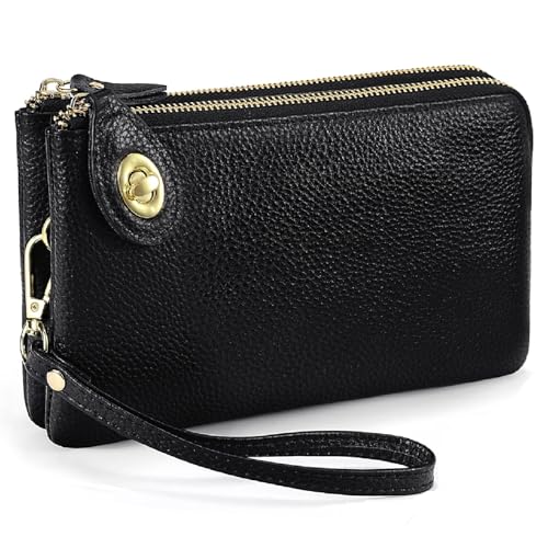 Image of YALUXE Genuine Leather Wristlet Handbags Purses Cell Phone Pocket Clutch Wallet Crossbody Bags for Women