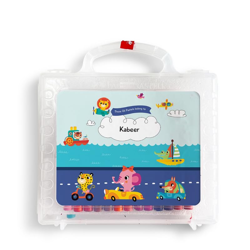 Zooboo Custom Crayon Box with Name, 50 Oil Pastels in a Personalized Storage Box, Unique Gift for Kids, Artists & Students, Colorful & Fun Personalized Gift (Design - Lets Travel)