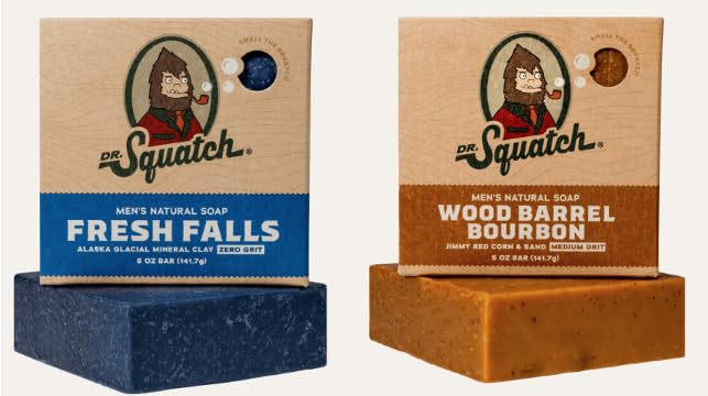 All Natural Bar Soap for Men Pack of 2, FRESH FALLS & WOOD BARREL BOURBON