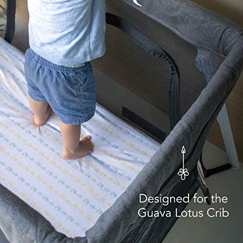 Guava Lotus Travel Crib Sheets (Set of 2) - 100% Organic Cotton Crib Sheets, Baby and Toddler, Fitted Crib Sheets, for Boys & Girls (for The New 4 TAB Mattress ONLY) (Yellow and Green) - Thumbnail 2