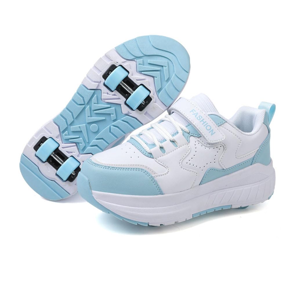 Hiseng Chaussure Roller Fille, Basket Roller pour Enfan Chaussure a Roulette Garcon Fille Garçons Chaussures Roller Roues Basket a Roulette Adolescents pour Extérieur, Rose Bleu Ciel Noir 31-40EU