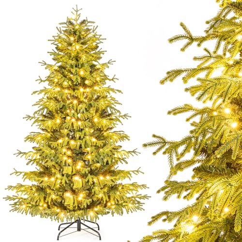 COSTWAY Árvore de Natal com luzes incorporadas 180 cm, árvore de Natal com luzes integradas, 270 luzes LED brancas quentes, 746 ramos de PE e PVC, árvore de natural escritório casa (180 cm)