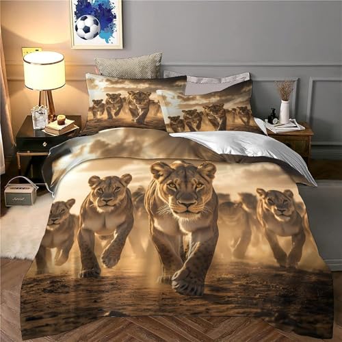 Housse de couette lion ultra douce effet 3D relief premium
