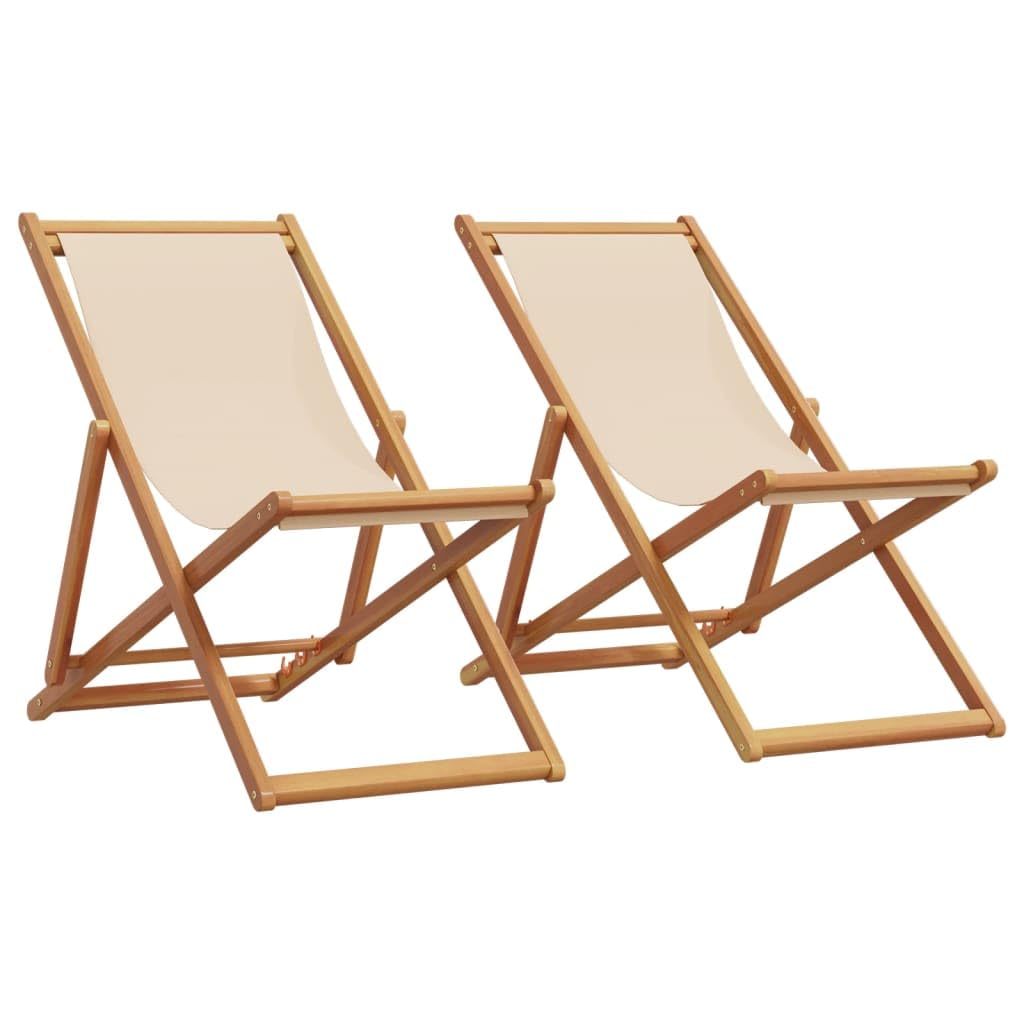 vidaXL Sillas Plegables (2 Unidades) de Tela Beige y Madera Maciza