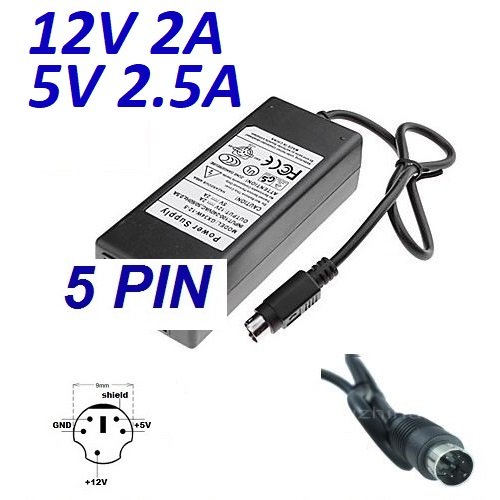 CARGADOR ESP ® Cargador Corriente 12V 2A 5V 2.5A 5 Pin DIN Reemplazo Disco Duro DA-30C01 WD Elements WD5000E035-00 HDD Recambio Replacement