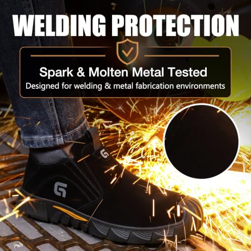 Image of GLANOUDUN Welding Work Boots for Men Slip on Steel Toe Shoes for Men Indestructible Steel Toe Boots Welder Men's Working Shoes Fireproof Safety Footwear for Construction Men's Work & Safety Footwear
