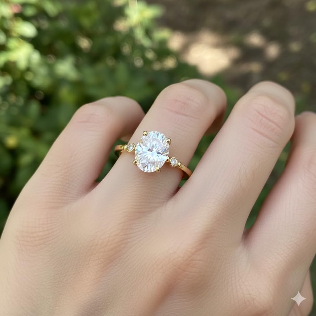 Handmade 925 Silver Oval Moissanite Ring, Minimalist Solitaire Design, Soft Shine Finish, for Women and Girls