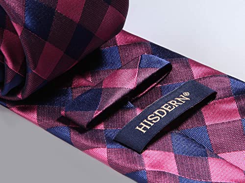 Image of HISDERN Ties for Men Plaid Checkered Tie with Pocket Square Woven Business Formal Necktie Handkerchief Set Wedding Party