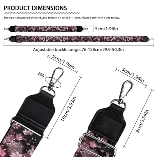 Image of Wide Bag Straps Replacement Crossbody Cherry Blossom Guitar Straps for Handbags /Purses /Messenger /Duffel Bags Backpack Straps Replacement Adjustable Length from 30 inch to 50.3 inch Pink Flower