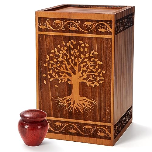 Image of Wooden Urns for Human Ashes Adult, 10x6x6Inch Hand Craved 100% Natural Solid Wood Urn, Cremation Urns for Adult Ashes Men /Dad /Mom /Female