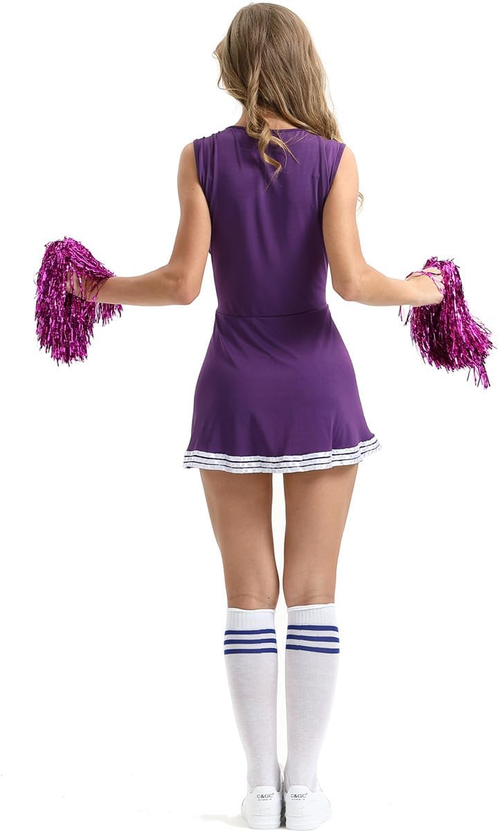 Women Girls Cheerleading Uniform Outfits Dance Dress with Match Pom poms Socks Hair Tie Cheerleader Set