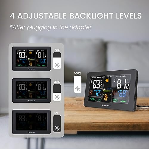 Newentor Q3-BLACK3 Weather Station Wireless Indoor Outdoor Thermometer, Color Display Digital Weather Thermometer With Atomic Clock, Barometric Pressure thumb #4