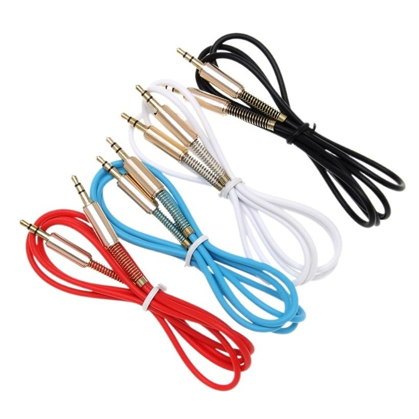 1m Spring Aux Audio Extension Cable Male to Male Stereo Auxiliary Headphone Cord Wire