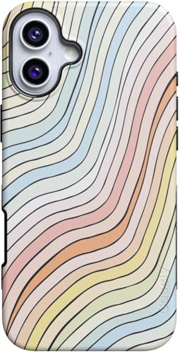Casely iPhone 16 Case | Ride The Wave | Pastel Rainbow Lined | Bold Protective Design | Compatible with MagSafe