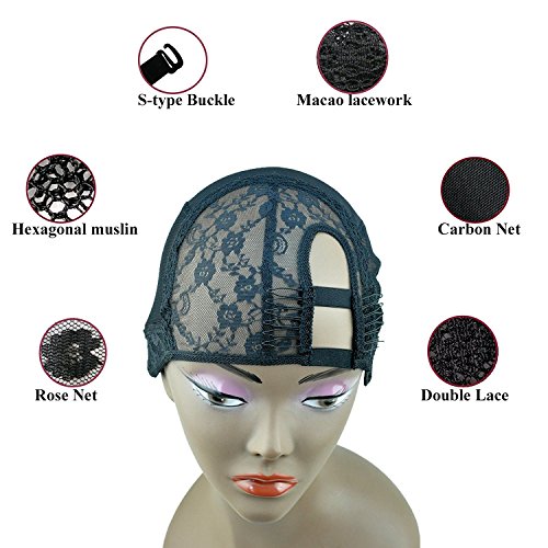 GEX Right U Part Weaving Wig Foundation Wig Cap with Sturdy Straps 1'' X 3.5'' U Part and 2 Clip Combs For Wig Making M Size