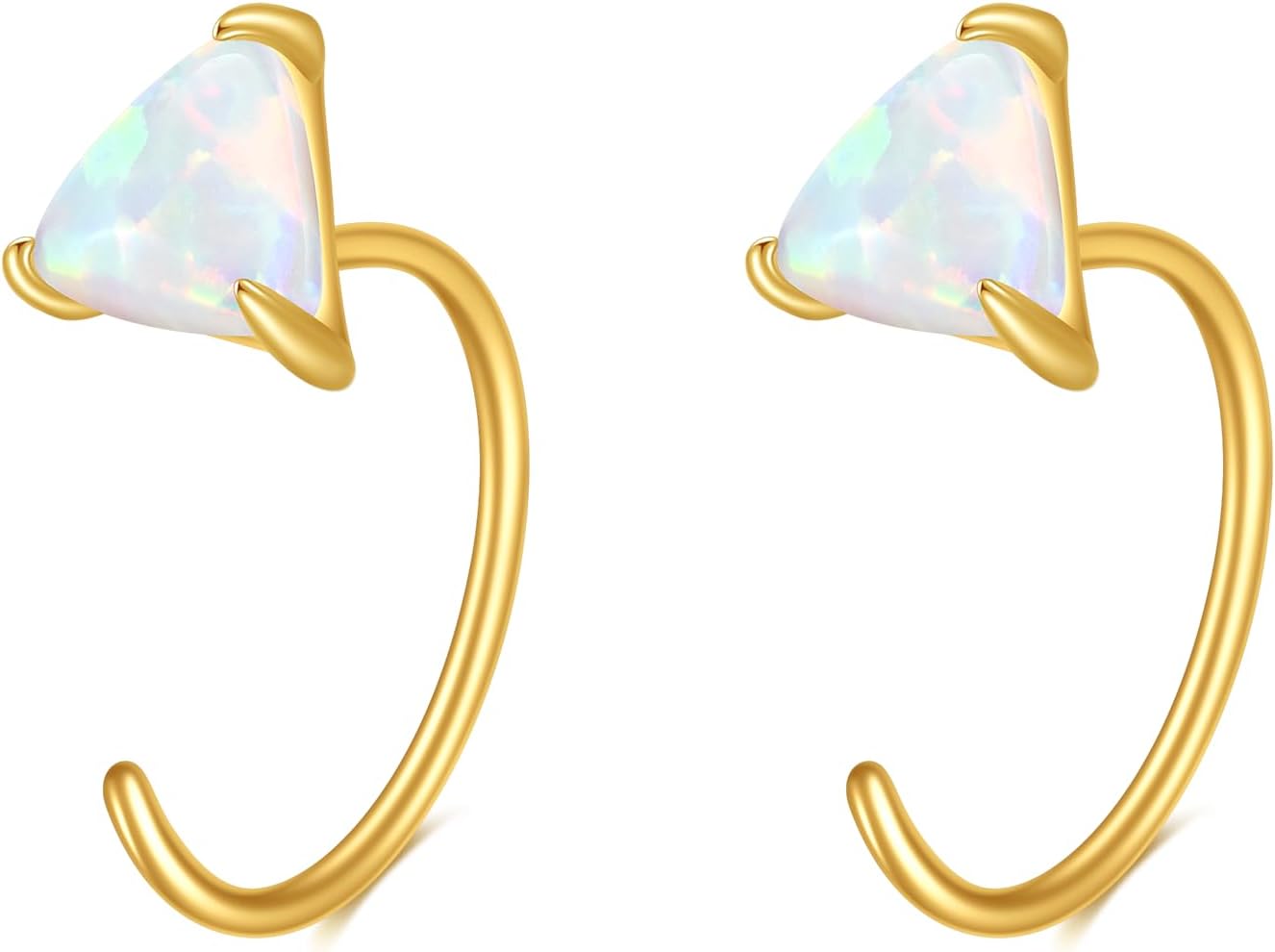 DOVRAN 14K Gold Opal Earrings for Women Real Solid Yellow Gold Triangle Hoop Hypoallergenic Jewelry Gifts for Her