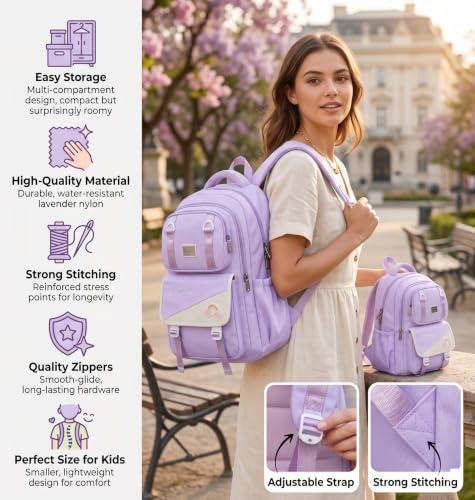 Image of ADSON kawaii Girls Travel School Bag|Backpack Of Large Capacity Aesthetic Stylish Girls Korean Laptop Bag Rucksack for School |College Bags Cute Bookbag for Teens Water Resistance 18 Inches