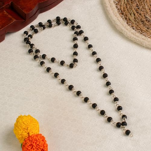 Image of Astrotalk Silver Capped Karungali Malai 6 mm (54+1 Beads) | Karungali Mala Original for Lord Murugan Blessings | Evil Eye Protection & Mangal Dosh | Ideal for Puja & Gift items