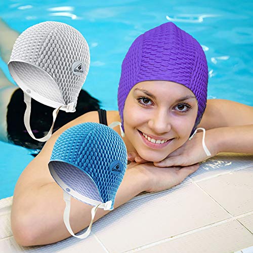 Water Gear Natural Rubber Swim Bubble Cap (Purple, Medium) #TOP2
