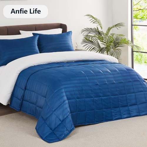 Image of anfie Weighted Blanket (40 inchx60 inch 7lbs) Weighted Blanket Cooling Blanket for Sleeping,Throw Size Breathable Blanket with Premium Glass Bead(Navy Blue)