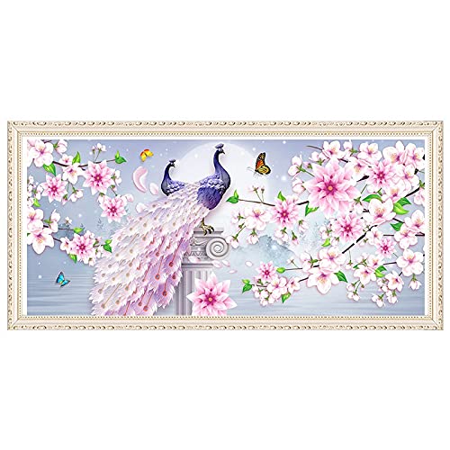 Diamond painting paon 70x120cm toile anti-pli et strass brillants pour décoration sans défaut