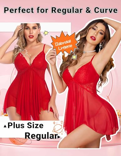 Image of Avidlove Women Lingerie Lace Babydoll V Neck Sexy Sleepwear Strap Chemise