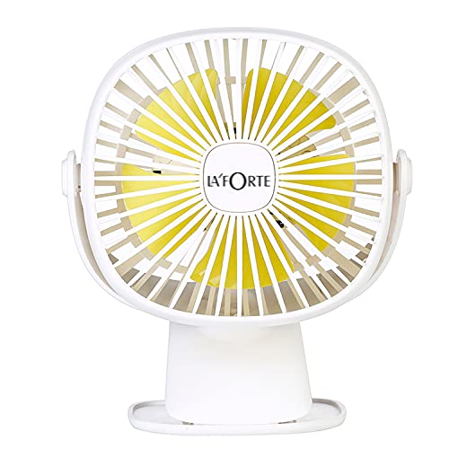 La Forte Rechargeable 2 Watts Portable USB/Battery Clip Fan Stand & Handheld Fan with LED Lights(White)
