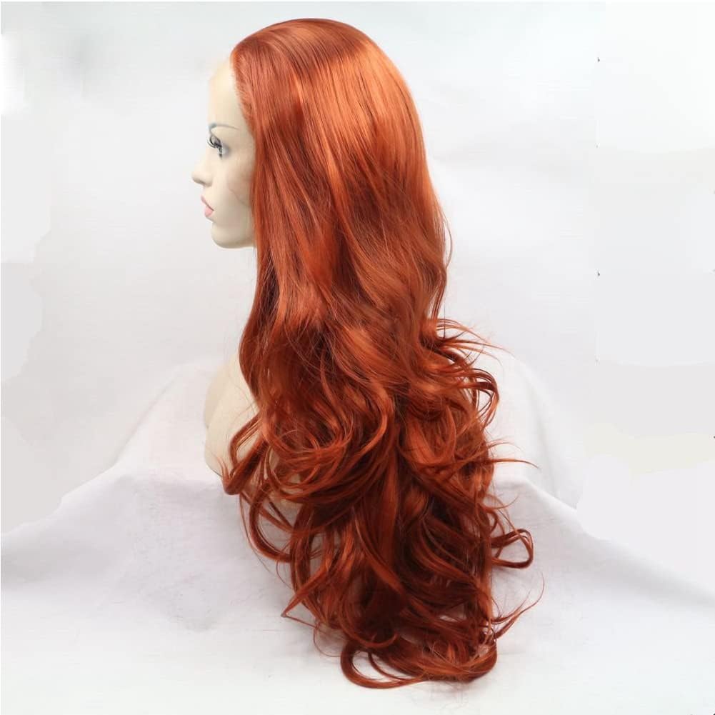 AFbeauty Auburn Red Lace Front Wig for Women Synthetic Long Wavy 13 * 3 Copper Red Lace Wig Heat Resistant Fibre Ginger Glueless Wigs for Cosplay Daily Wear 24inch - Image 5
