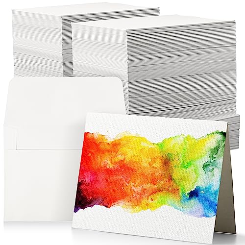 Fainne 200 Set 4.25 x 5.5 Inch Pure Cotton Watercolor Cards Set Blank Cotton Watercolor Cards with Envelopes 140lb Heavyweight Paper for Art Painting Creative Thank Note