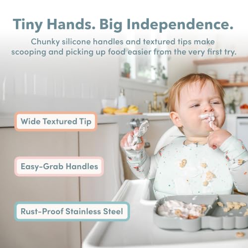 Image of Loulou Lollipop Baby Suction Plate, Fork and Spoon Feeding Set, Llama | Divided self-feeding plate plus chunky-grip stainless steel fork and spoon; made from food-grade silicone, BPA and PVC free