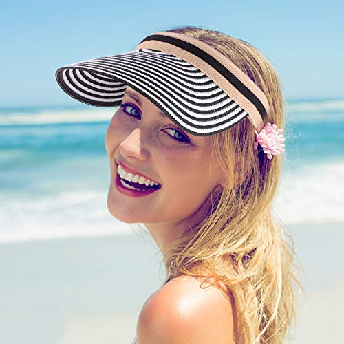 BESPORTBLE Simplicidade Mulheres UPF 50+ Aba Larga Roll- up Viseira Pala de Sol Chapéu de Praia Chap