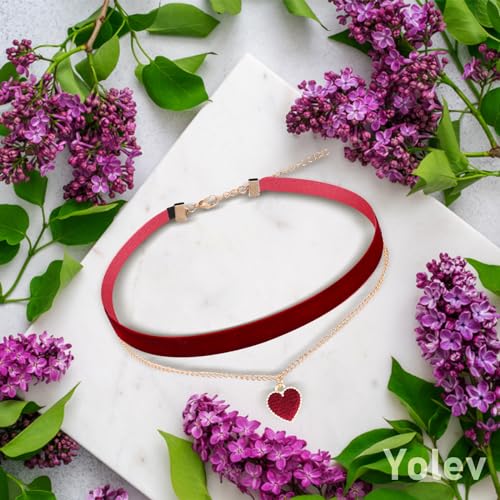 Yolev Rot Choker Halskette Samt Choker Dirndl Kette Klassische Geschichtete Rot Choker Necklace Halsketten für Teenager Mädchen Trachtenschmuck Damen
