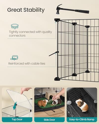 Songmics 2-Tier Small Animal Playpen Cage With Waterproof Mat, Top And Side Door, For Rabbits, Guinea Pigs, 35 Panels, 93 X 63 X 61.5 Cm, Ink Black LPI016BH01 - 7