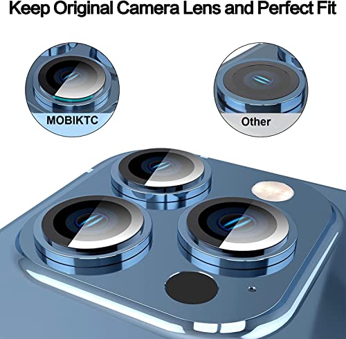 Image of For iPhone 13 Pro Camera Lens Protector & For iPhone 13 Pro Max Camera Lens Protector Tempered Glass Screen Protector, Anti-Scratch Premium Tempered Glass Film Aluminum Alloy 3D Lens Ring Cover(3 Pack, Serria Blue