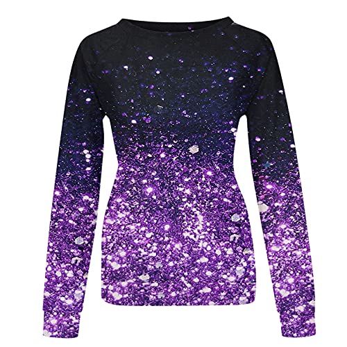 Blusa feminina de moletom com gola redonda estampada, casual, solta, manga comprida, blusa, moletom