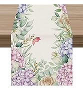 Celepaty Butterfly Pink Blue Hydrangea Floral Easter Table Runner, 13 x 72 Inch Spring Summer Sea...