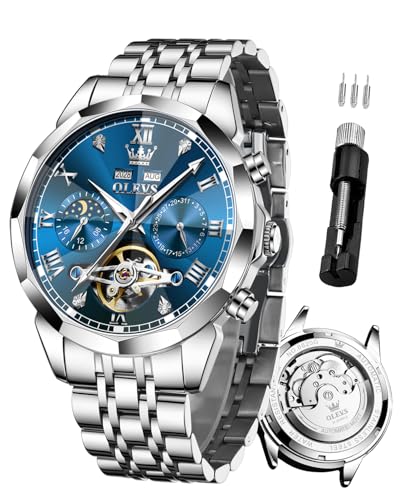 Image of OLEVS Automatic Watch for Men Original Luxury Diamond Self Winding Multifunctional Men's Watch Stainless Steel Waterproof Moon Phase Watches