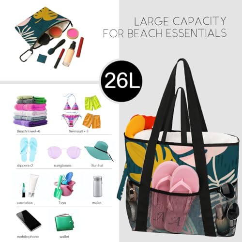 Sandproof Beach Bag with Zipper - 8-Pocket Waterproof Tote for Women & Family | Foldable Travel Swim Bag (Gift-Ready)3