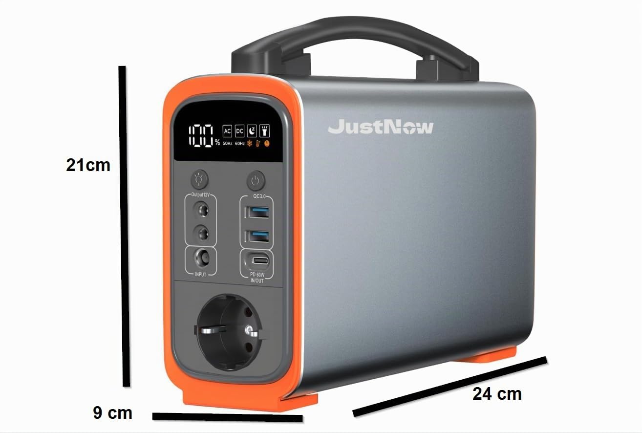 JustNow Station d'alimentation portable 240 W/240 Wh, batterie LiFePo4 avec sortie AC/DC/USB/PD 60 W, générateur solaire pour camping, extérieur, camping-car (GT240)