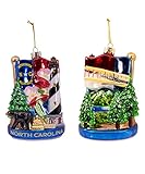 Made of glass and paint/mica Measures 5-inches Features famous North Carolina landmarks and landscapes Perfect for any tourist or local