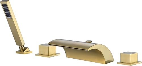 Miniatura 15 de sumerain Grifo de bañera en cascada de níquel cepillado con pulverizador, caño de bañera con desviador