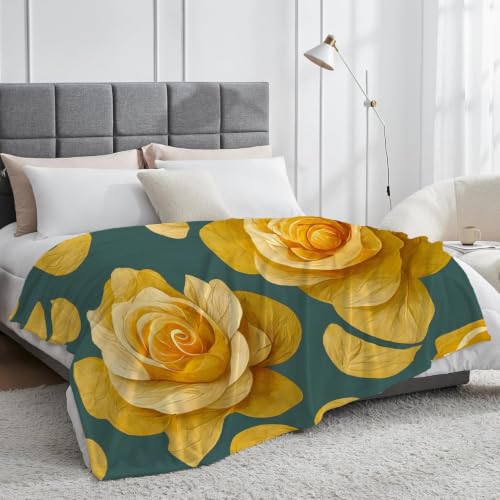 Plaid polaire microfibre jaune et rose 130x150cm style rétro pour lit et canapé - 5