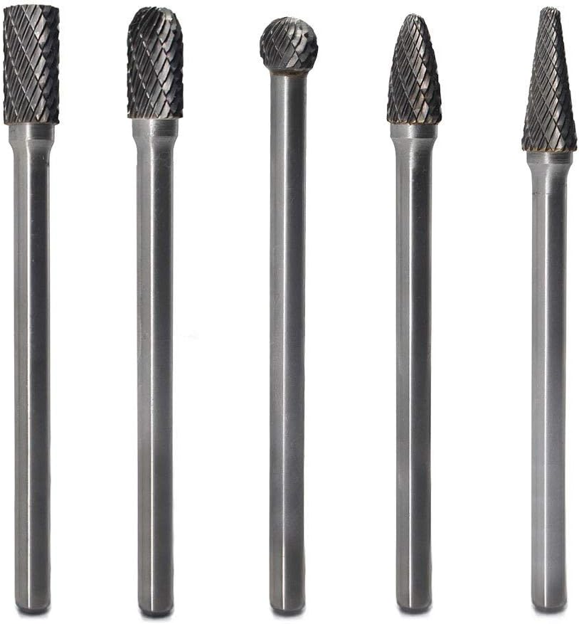 JESTUOUS 5pcs Carbide Burrs Set 1/4 Inch Shank Diameter Long Double Cut